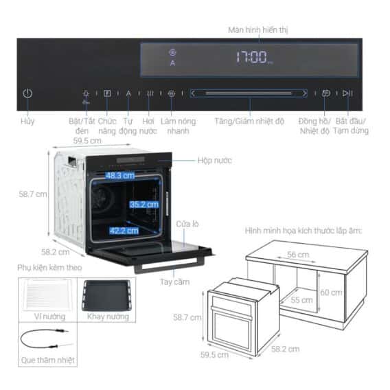 Lò nướng Hafele HSO-8T72A 538.61.461 9 Thông số kỹ thuật lò nướng kết hợp hấp âm tủ Hafele HSO-8T72A 538.61.461