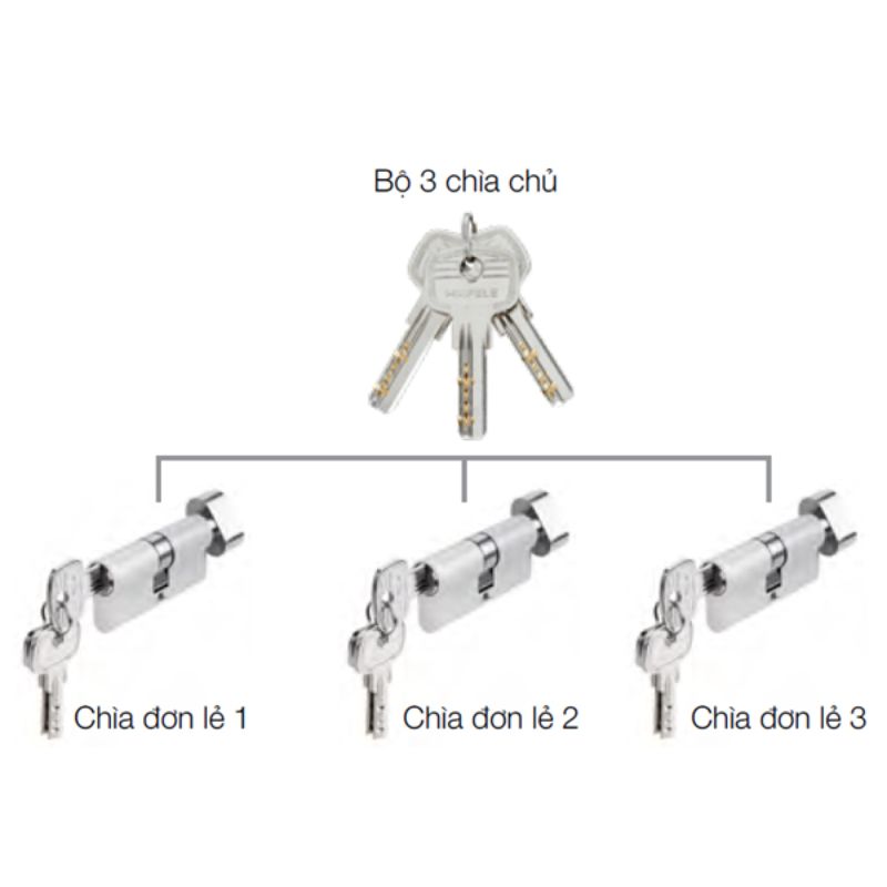 Bộ 3 ruột khóa chìa chủ một cấp Hafele DIY 489.56.410 Bộ 3 ruột khóa chìa chủ một cấp Hafele DIY 489.56.410