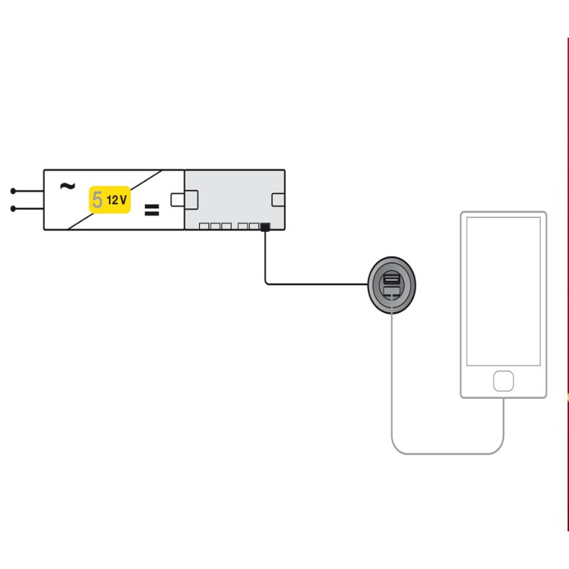 Cấu tạo cổng sạc USB 12V Hafele 833.73.756 Cấu tạo cổng sạc USB 12V Hafele 833.73.756