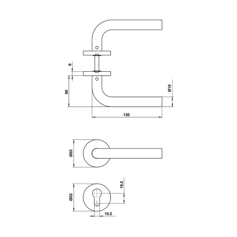 Kích thước bộ tay nắm gạt nắp chụp tròn dáng cong Häfele DIY 499.62.673 Kích thước bộ tay nắm gạt Häfele DIY 499.62.673