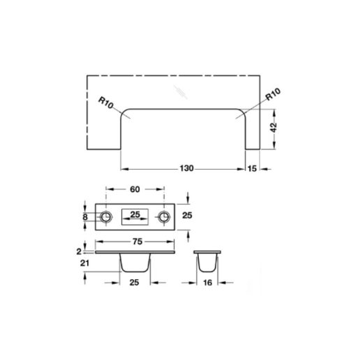 Khóa kẹp chân kính inox mờ Hafele 981.50.030 4 Kích thước khóa kẹp chân kính inox mờ Hafele 981.50.030