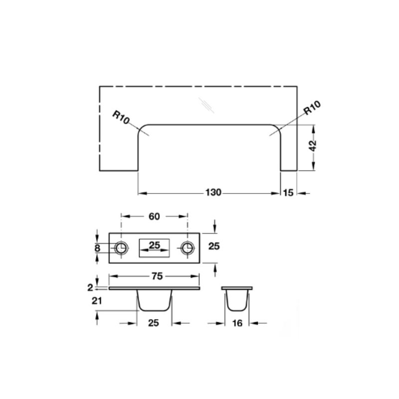 Kích thước khóa kẹp chân kính inox mờ Hafele 981.50.030 Kích thước khóa kẹp chân kính inox mờ Hafele 981.50.030