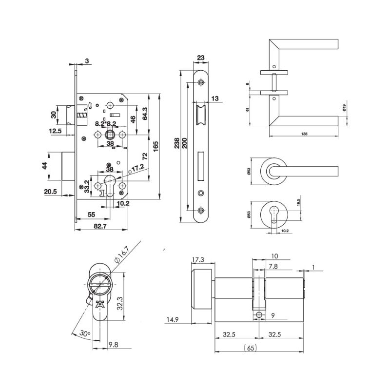 Kích thước khóa tay nắm cửa vệ sinh Hafele DIY 489.10.661 Kích thước khóa tay nắm cửa vệ sinh Hafele DIY 489.10.661