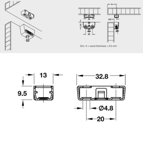 Kích thước phụ kiện bas liên kết RV/U-T3 Hafele 262.72.953