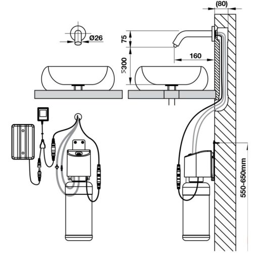 Vòi xịt xà bông cảm ứng gắn tường L185 Hafele 589.64.031 3 Kích thước vòi xịt xà bông cảm ứng gắn tường L185 Hafele 589.64.031