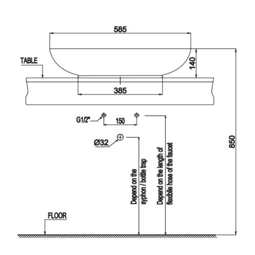 Lắp đặt chậu Lavabo đặt bàn Sapporo 585 Hafele 588.79.030