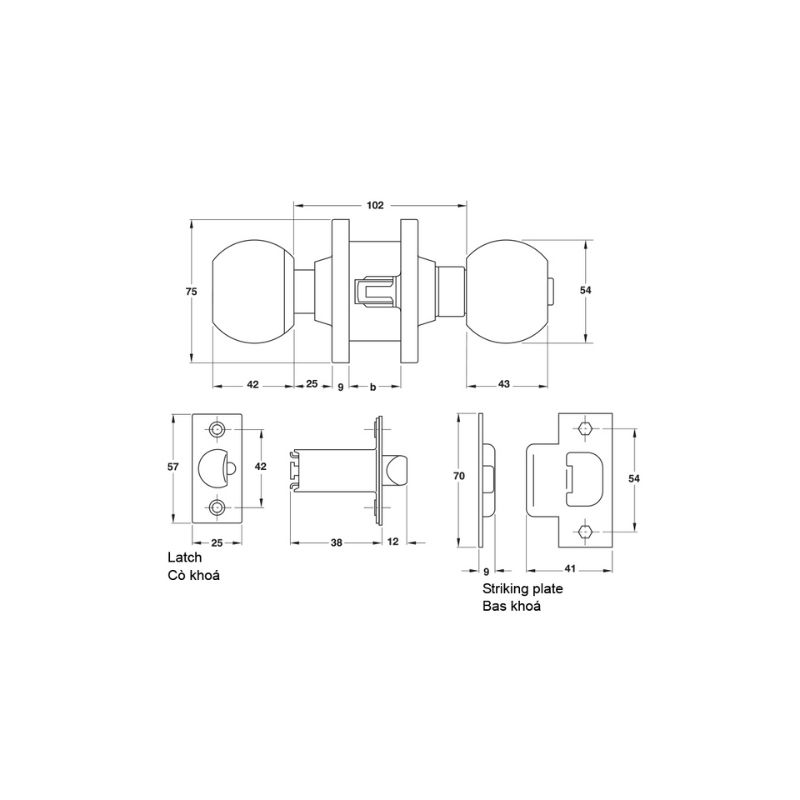 Thiết kế của khóa tay nắm tròn cửa WC loại lớn Hafele 911.64.258 Thiết kế của khóa tay nắm tròn cửa WC loại lớn Hafele 911.64.258