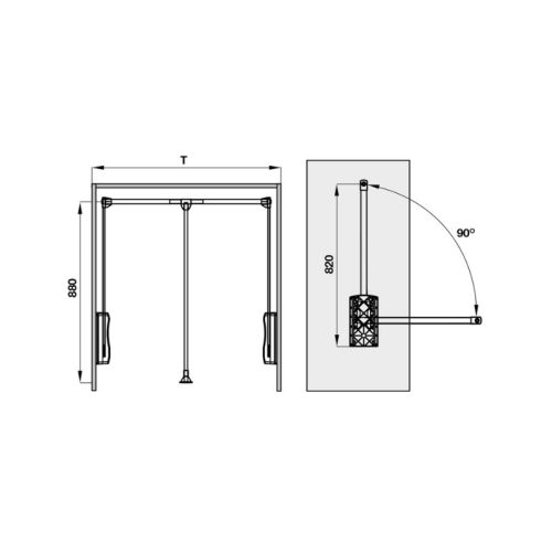 Thiết kế của tay nâng móc áo 600 - 830 Hafele 805.11.153