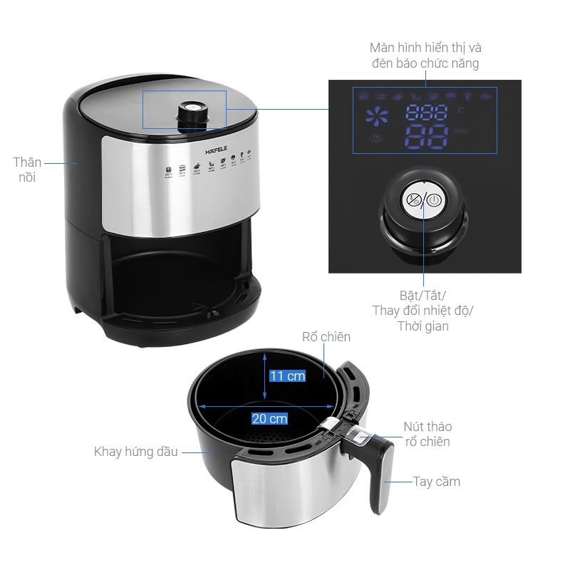 Đặc điểm nồi chiên không dầu Hafele 3.2 lít AF-68A 535.43.710 Đặc điểm nồi chiên không dầu Hafele 3.2 lít AF-68A 535.43.710
