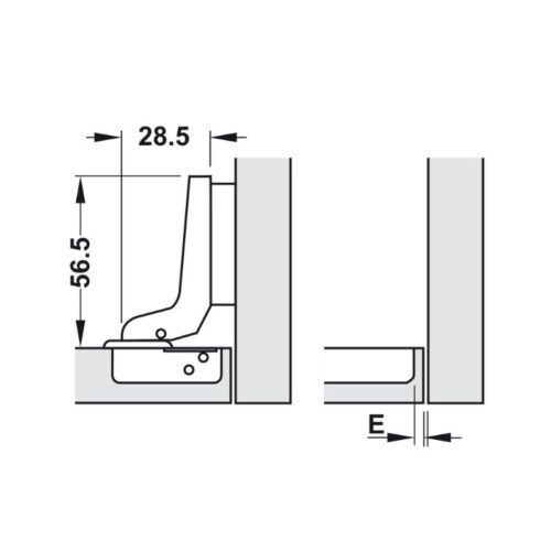 Kích thước bản lề lọt lòng Metalla A 110°​ không giảm chấn Hafele 311.01.079