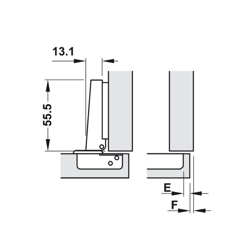 Kích thước bản lề trùm ngoài Metalla A 110° không giảm chấn Hafele 311.01.077 Kích thước bản lề trùm ngoài Metalla A 110° không giảm chấn Hafele 311.01.077