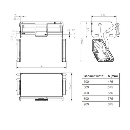 Kệ nâng hạ Hafele 504.68.372 Imove R600mm 4 kich thuoc ke nang ha hafele 504.68.372 imove r600mm 1
