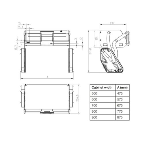 Kệ nâng hạ Hafele 504.68.374 Imove R700mm 4 Kích thước kệ nâng hạ Hafele 504.68.374 Imove R700mm