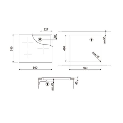 Bếp từ Hafele Smeg SI5632D 536.64.091 3 kích thước của Bếp từ Hafele Smeg SI5632D 536.64.091