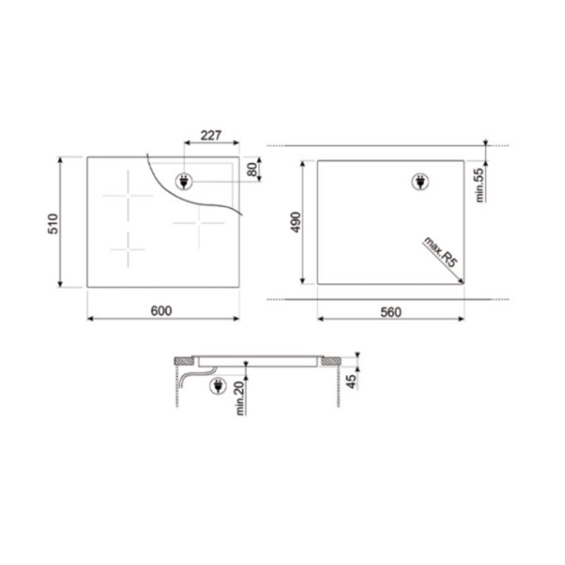 kích thước của Bếp từ Hafele Smeg SI5632D 536.64.091 kích thước của Bếp từ Hafele Smeg SI5632D 536.64.091