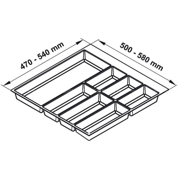 Kích thức khay chia đa năng đựng dao kéo thìa nĩa Hafele 556.52.746 Kích thức khay chia đa năng đựng dao kéo thìa nĩa Hafele 556.52.746