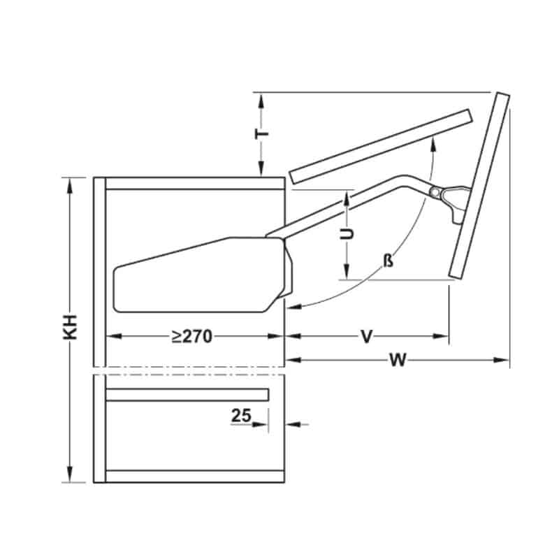 Kích thước bộ tay nâng Hafele 493.05.892 Kích thước bộ tay nâng Hafele 493.05.892