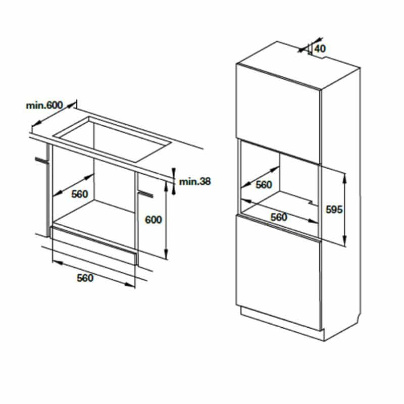 Lò nướng âm tủ Hafele HO-K60B 534.05.581 10 Kích thước lò nướng âm tủ Hafele HO-K60B 534.05.581