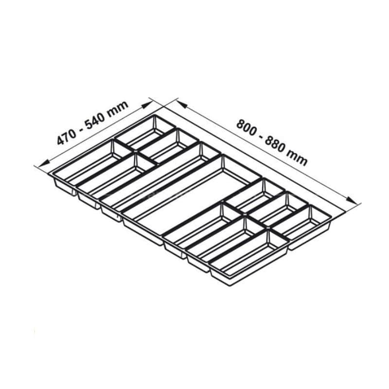 Kích thước khay chia đa năng đựng dao kéo thìa nĩa Hafele 556.52.749 Kích thước khay chia đa năng đựng dao kéo thìa nĩa Hafele 556.52.749