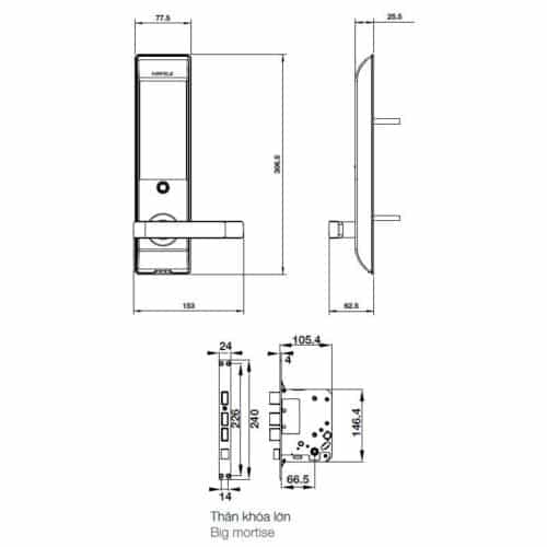 Kích thước Khóa cửa điện tử Hafele EL7900-TCB 912.05.644
