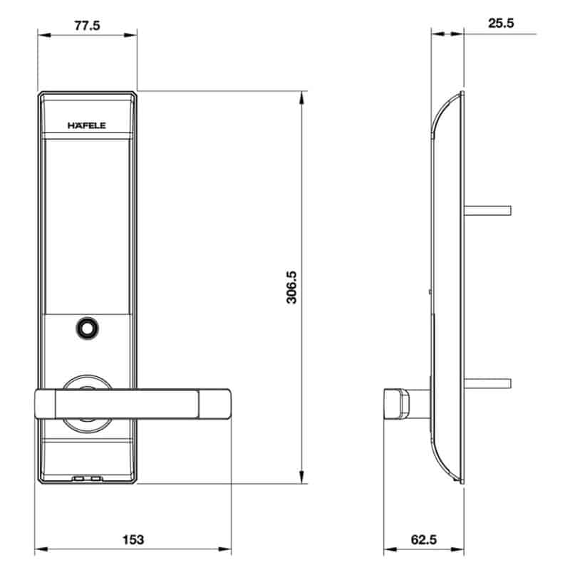 Kích thước Khóa cửa điện tử Hafele EL7900-TCB 912.05.653 Kích thước Khóa cửa điện tử Hafele EL7900-TCB 912.05.653