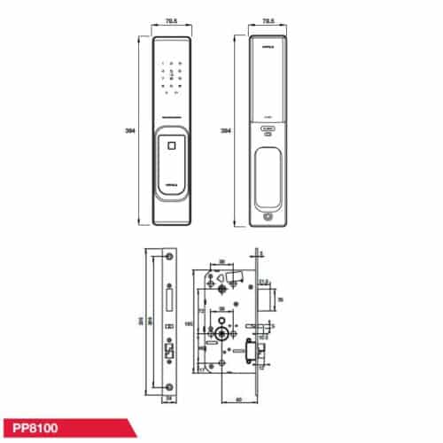 Khóa điện tử Hafele PP8102 912.20.262 6 Kích thước Khóa điện tử Hafele PP8102 912.20.262