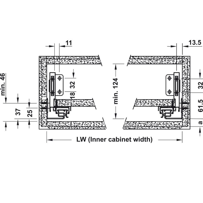 Kích thước ray hộp Hafele 552.35.365 Kích thước ray hộp Hafele 552.35.365