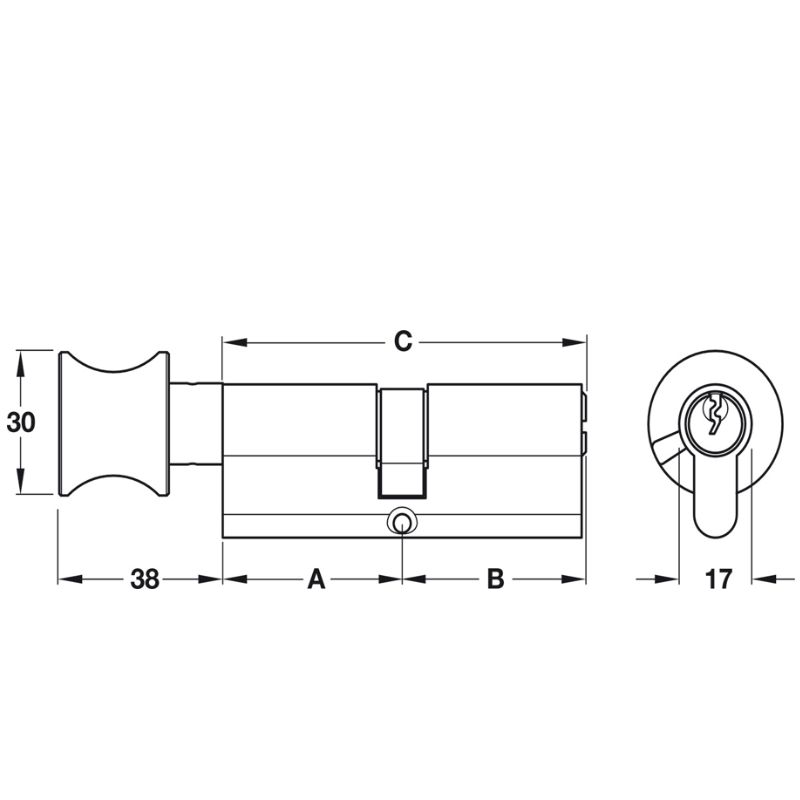 Kích thước ruột khóa 1 đầu chìa 1 đầu vặn Hafele 916.96.542, 100mm Đồng thau Kích thước ruột khóa 1 đầu chìa 1 đầu vặn Hafele 916.96.542, 100mm Đồng thau