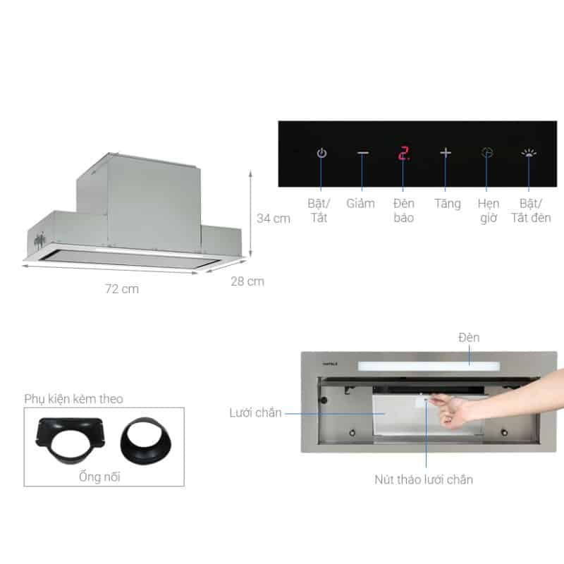 Thông số Máy hút mùi âm tủ Hafele HH-BI72A 533.80.027 Thông số Máy hút mùi âm tủ Hafele HH-BI72A 533.80.027