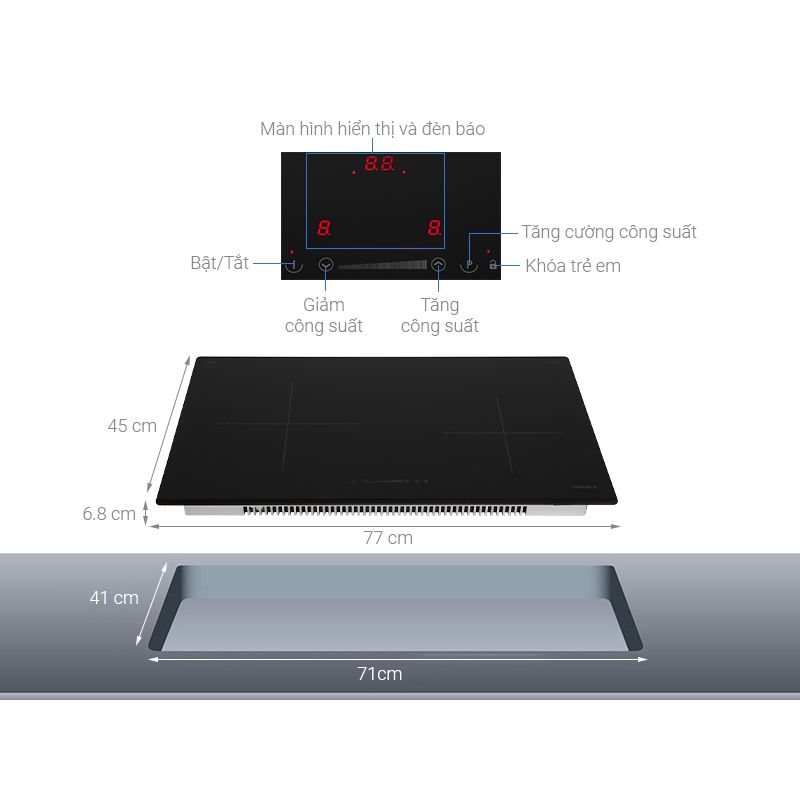 Kích thước bếp từ 2 vùng nấu Hafele HC-I772D 536.61.645 Kích thước bếp từ Hafele 536.61.645
