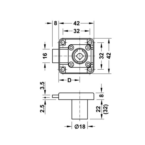 Vỏ khóa vuông chốt chết 26mm Hafele 232.26.651 3 Kích thước vỏ khóa vuông chốt chết 26mm Hafele 232.26.651