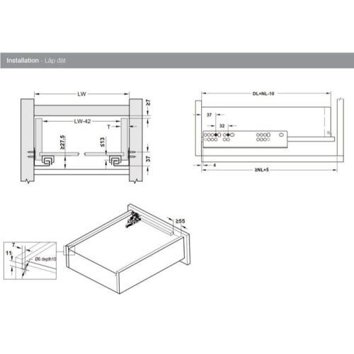 Ray âm EPC Evo 300mm giảm chấn Hafele 433.32.071 3 Thông số ray âm EPC Evo 300mm giảm chấn Hafele 433.32.071