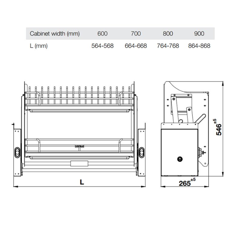 Kích thước giá bát nâng hạ Hafele Oria 504.71.074 700mm Kích thước giá bát nâng hạ Hafele Oria 504.71.074 700mm