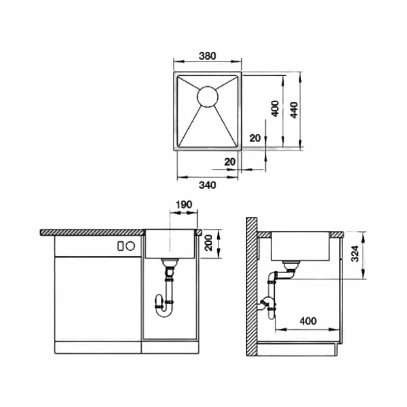 kích thước của Chậu rửa chén bát Hafele Blanco - Quatrus R15 340-IU 570.27.140 Chậu rửa chén bát Hafele Blanco - Quatrus R15 340-IU 570.27.140