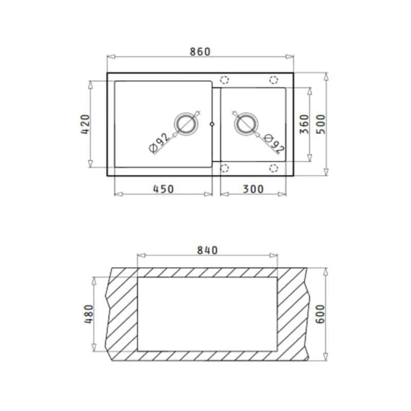 Kích thước Chậu rửa bát Hafele HS G8650 565.83.351 kich thuoc chau rua bat hafele hs g8650 565 83 351