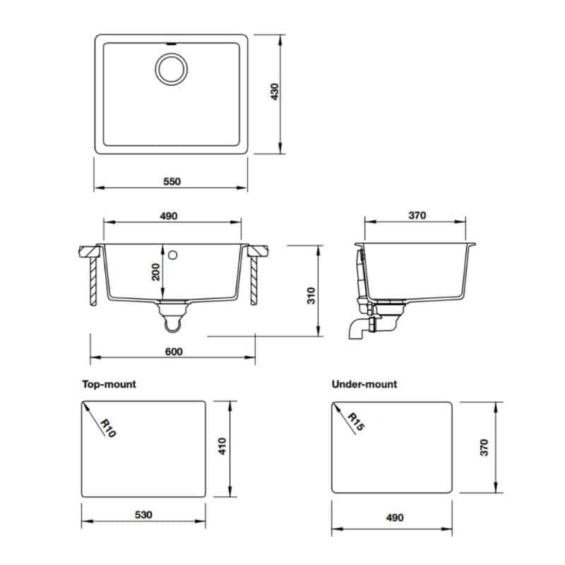 Kích thước Chậu rửa bát Hafele HS19-GEN1S60 570.35.330 Chậu rửa bát Hafele HS19-GEN1S60 570.35.330