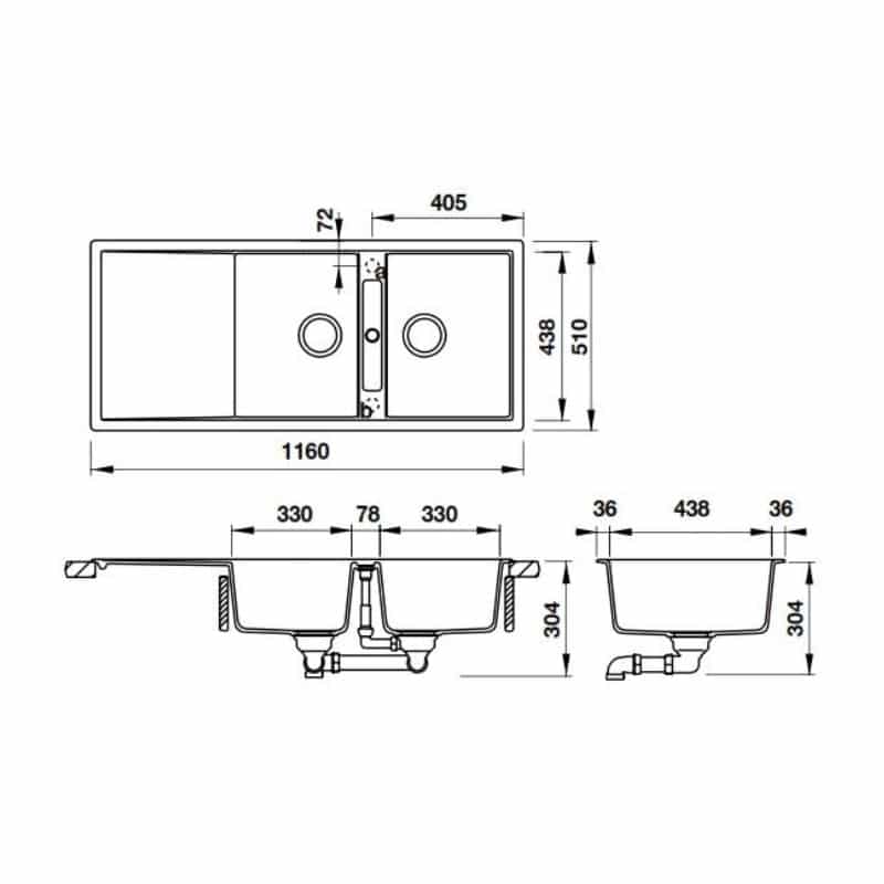 Kích thước Chậu rửa bát đá Hafele HS20-GKD2S80 570.33.330 Chậu rửa bát đá Hafele HS20-GKD2S80 570.33.330