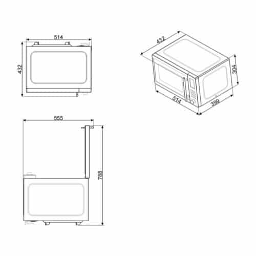 Lò nướng kết hợp vi sóng Hafele Smeg MOE25X 536.34.203 5 Kích thước của lò nướng kết hợp vi sóng Hafele Smeg MOE25X 536.34.203
