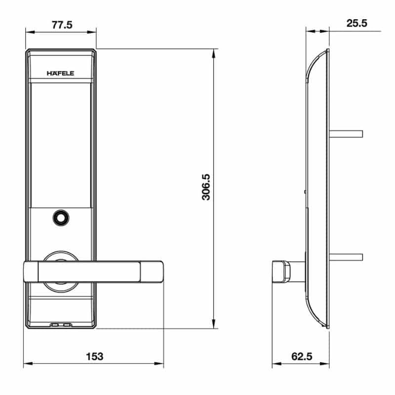 Kích thước Khóa điện tử Hafele EL7500-TC 912.05.716 Kích thước Khóa điện tử Hafele EL7500-TC 912.05.716