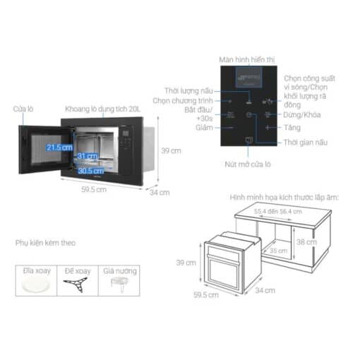 Lò nướng kết hợp vi sóng âm tủ Hafele FMI120N2 536.64.961 7 Thông số kỹ thuật lò nướng kết hợp vi sóng âm tủ Hafele FMI120N2 536.64.961