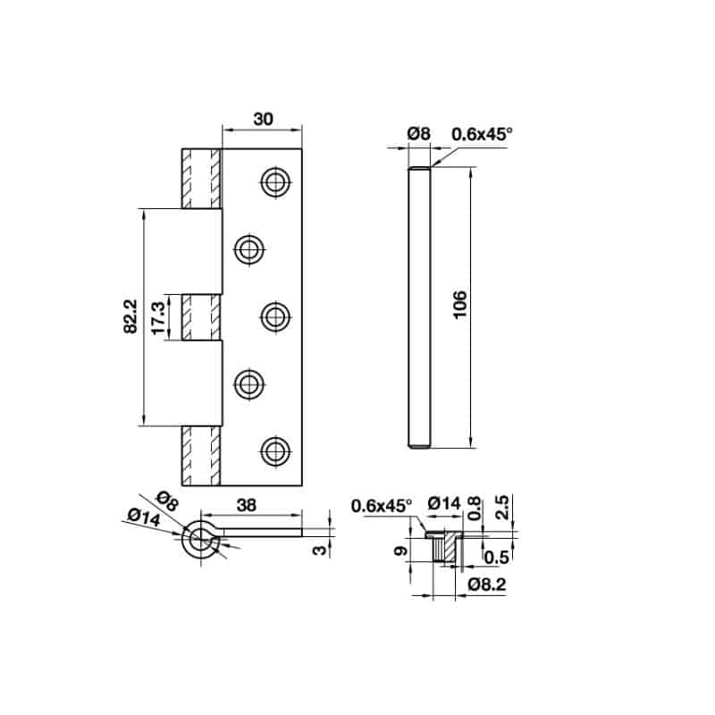 Kích thước bản lề lá Hafele Bauma 926.20.352 Kích thước bản lề lá Hafele Bauma 926.20.352