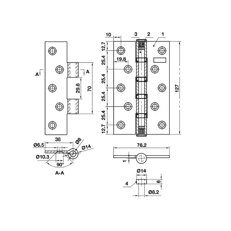 Kích thước bản lề lá Bauma Hefel 926.20.353 Kích thước bản lề lá Bauma Hefel 926.20.353