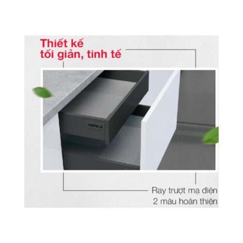 Ray hộp Hafele 552.36.355 Alto-S nhấn mở H170 mm xám đậm 4 Thiết kế Ray hộp Hafele 552.36.355 Alto-S nhấn mở H170 mm xám đậm