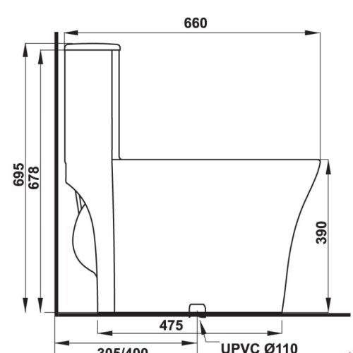 Kích thước bồn cầu 1 khối Sapporo Hafele 588.79.409
