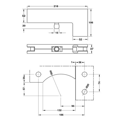 Kẹp kính chữ L inox bóng Hafele 981.00.663 3 Kích thước Kẹp kính chữ L inox bóng Hafele 981.00.663