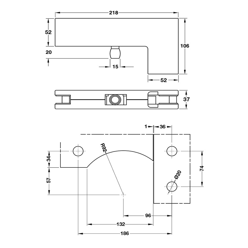 Kích thước Kẹp kính chữ L inox bóng Hafele 981.00.663 Kích thước Kẹp kính chữ L inox bóng Hafele 981.00.663