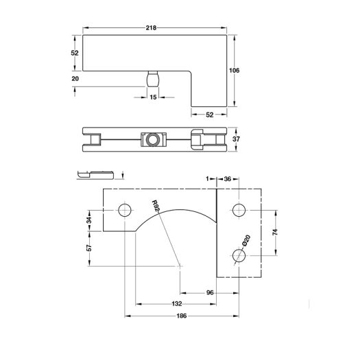 Kẹp kính chữ L màu đen 120Kg Hafele 981.00.664 3 Kích thước Kẹp kính chữ L màu đen 120Kg Hafele 981.00.664