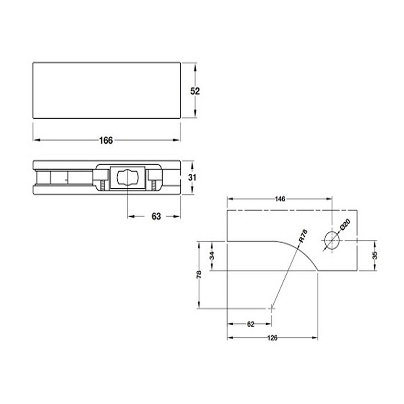Kích thước Kẹp kính dưới inox mờ Hafele 981.50.010 Kích thước Kẹp kính dưới inox mờ Hafele 981.50.010