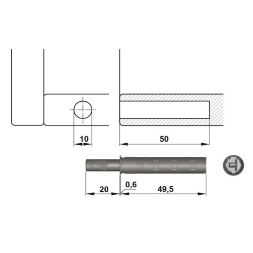 Kích thước nêm nhấn vừa đầu cao su Hafele 356.12.513