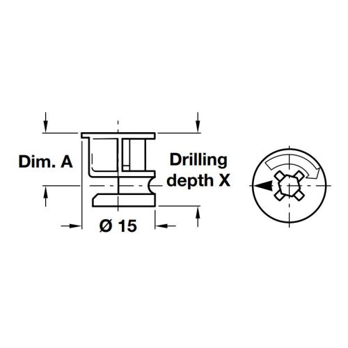 Kích thước vỏ nối Minifix 15 ván dày từ 16 Hafele 262.26.133